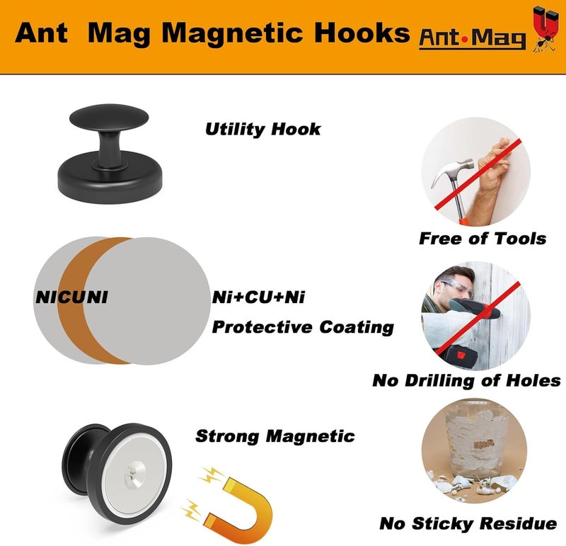 Ant Mag Magnetic Hooks Heavy Duty for Coat Hanging Strong Magnetic Hangers for Metal Surface Great Organization for Cruise Cabinet Door Kitchen Room Office - Image 4